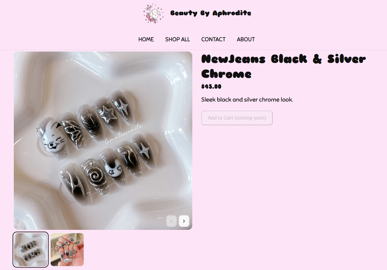 Individual product page with main image, thumbnails, and details