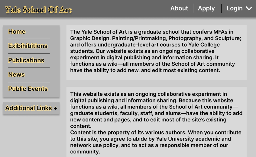 Initial redesign of Yale School of Art landing page