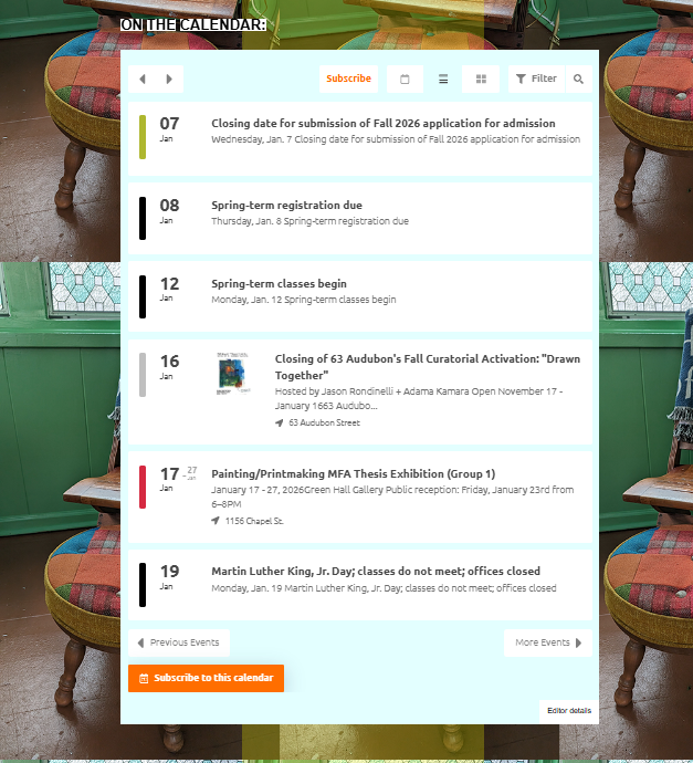 Original Yale School of Art event calendar section