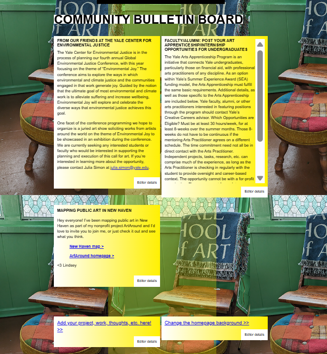 Original Yale School of Art Community Bulletin Board section