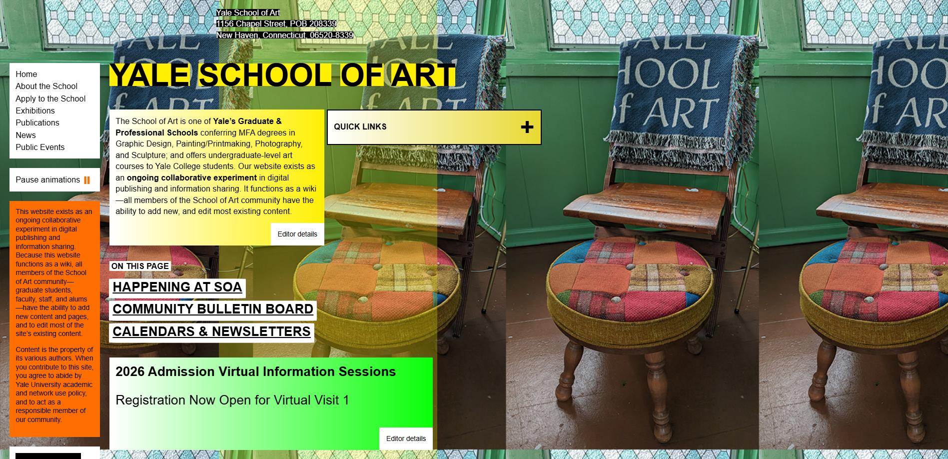 Original Yale School of Art landing page